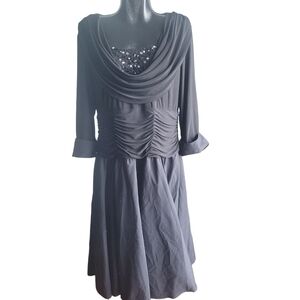 Laura Plus Black Evening Gown with Beaded Slouchy Cowl Neckline 16W